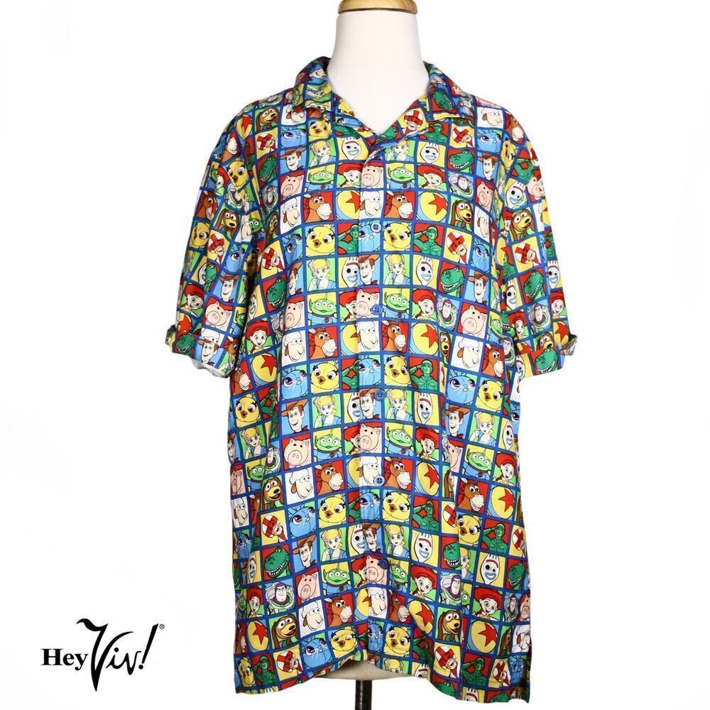 Disney Pixar Toy Story Shirt Mens Button Up Rayon Print Size Medium - Hey Viv